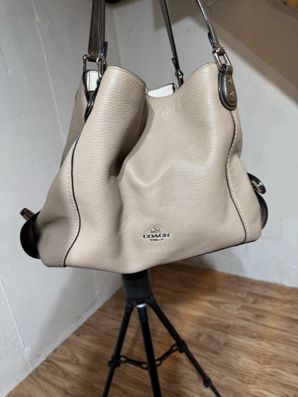 Coach Pebbled Leather Shoulder Bag in Taupe with Dark Trim - Picture 6 of 11